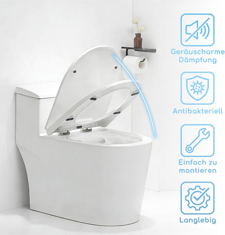 Toilettendeckel mit Absenkautomatik, O Form WC Sitz Deckel mit Quick-Release Funktion zur leichten R