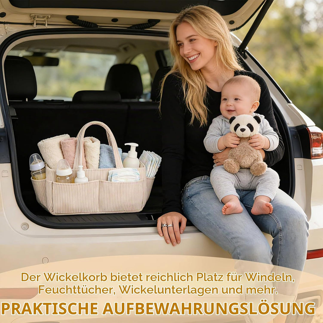 Wickelkorb Cord für Wickeltisch,Baby Windel Caddy Organizer mit Wechselbaren Fächern,Stilvoller Aufb