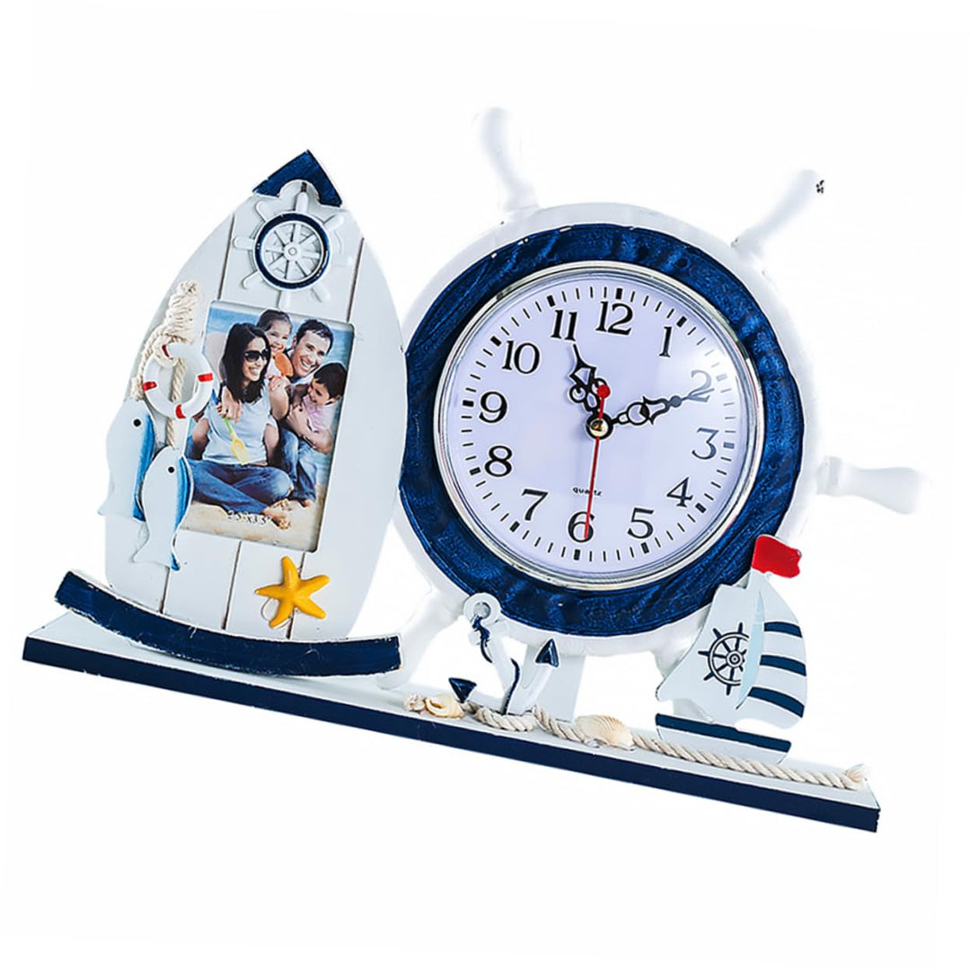 Zerodeko Wanduhr im Küstenstil mit Leuchtturm-Design und Bilderrahmen aus Dichteholz für Wohnzimmer