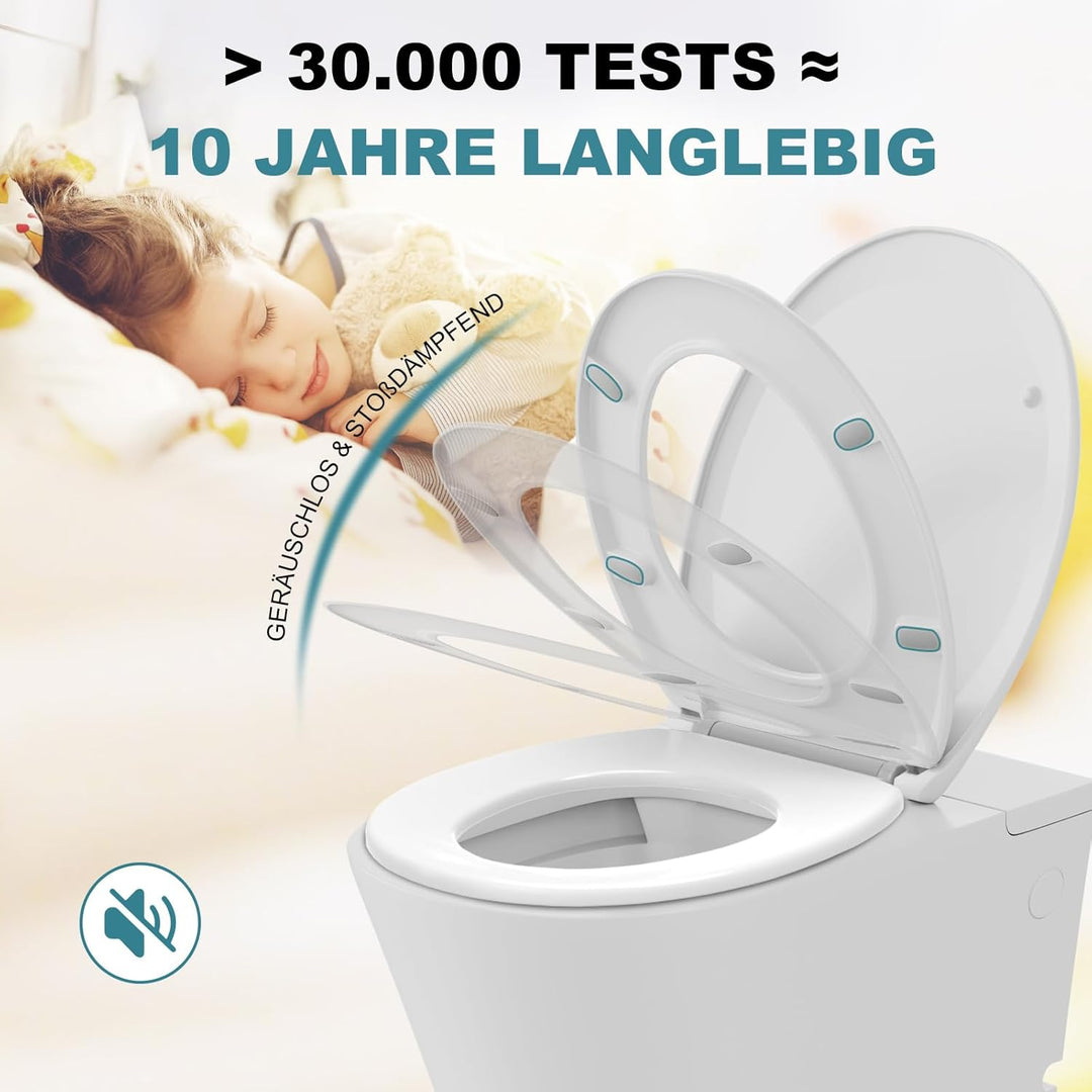MEEJEE Toilettendeckel mit Absenkautomatik, Weiss WC Sitz Oval, Klobrille Soft Close, Klodeckel Abse