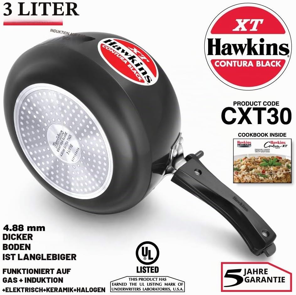 Hawkins CXT30 Contura Schnellkochtopf, harteloxiert, Induktionskompatibel, extra dicker Boden, Schwa