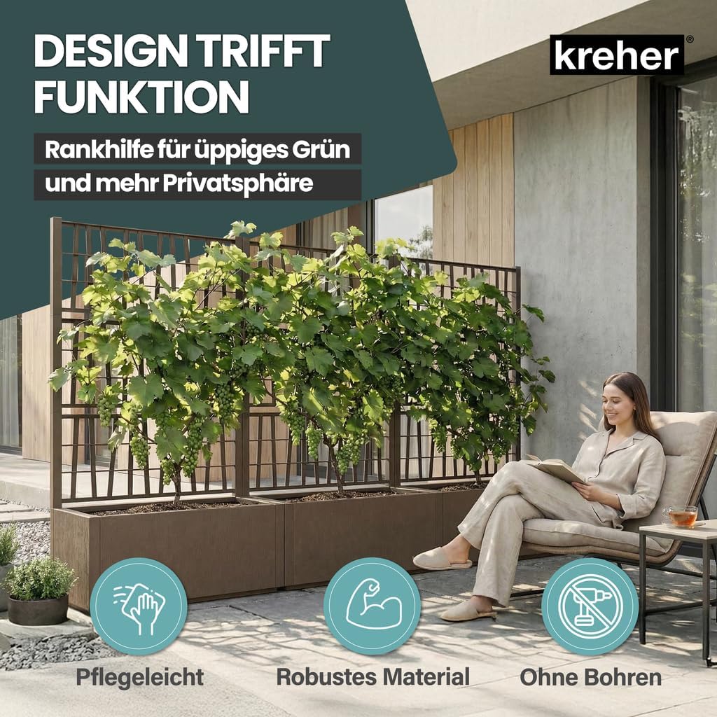 2 x Kreher® XL Rankgitter, Spalier mit Pflanzkasten aus robustem Kunststoff. Masse BxTxH in cm: 80 x