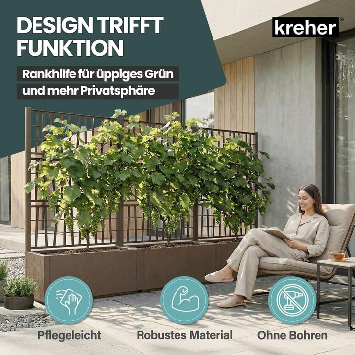 2 x Kreher® XL Rankgitter, Spalier mit Pflanzkasten aus robustem Kunststoff. Masse BxTxH in cm: 80 x
