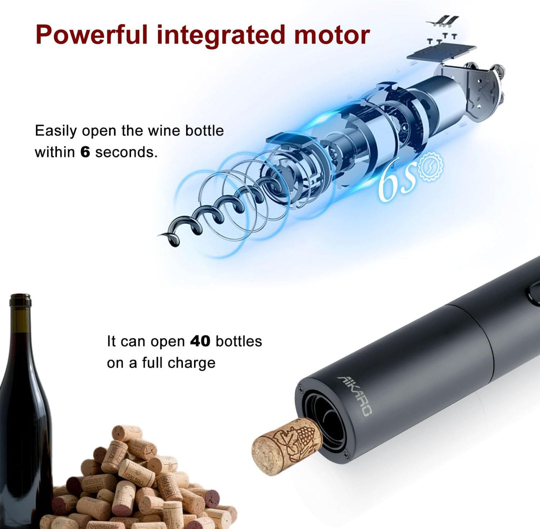 AIKARO - Elektrischer Weinschrauber, Automatischer Elektronischer Korkenzieher, Wiederaufladbar Sing