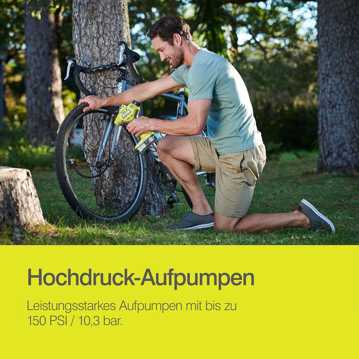 RYOBI 18 V ONE+ Akku-Handkompressor R18PI-0 (max. Druck 10,3 bar, 50 cm Druckluftschlauch, ohne Akku