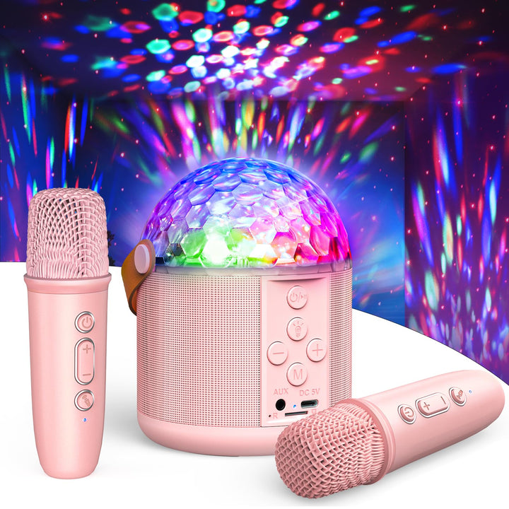 Karaoke Maschine mit 2 Karaoke Mikrofon, Geschenk Spielzeug Mädchen 3-15 Jahre, Tragbarer Bluetooth