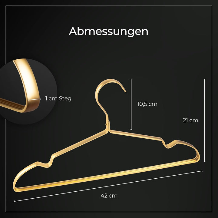 Parusia Kleiderbügel Gold, 42cm breit, 1cm stark, Kleiderbügel Metall rostfrei, formstabil, zur plat