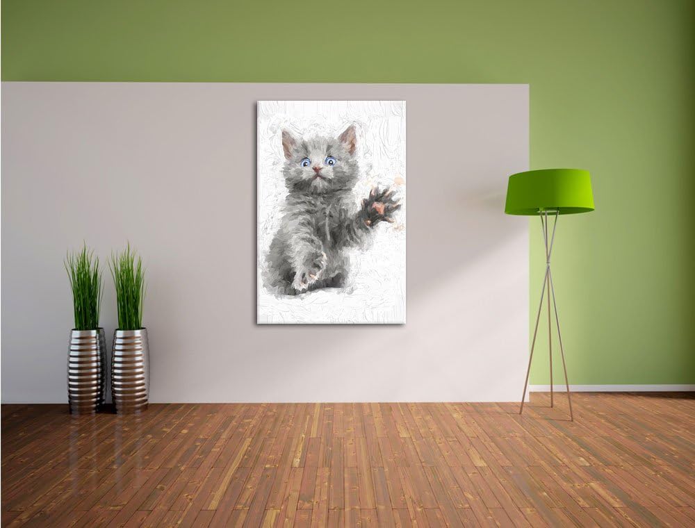 Babykatze Pinsel Effekt, Format: 100x70 auf Leinwand, XXL riesige Bilder fertig gerahmt mit Keilrahm