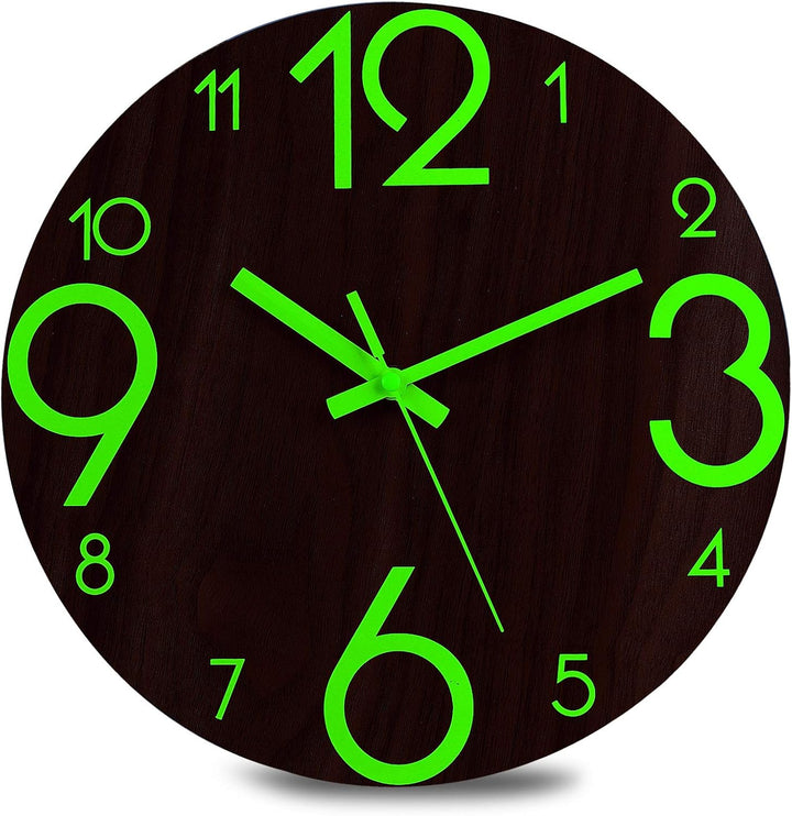 Plumeet Leuchtende Wanduhr - 30 cm Leise Holzuhr Fluoreszierend - Grosse Dekorative Wanduhr für Küch