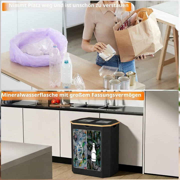 145L Pfandflaschen Sammelbehälter mit Deckel,Multifunktional Körbe &amp; Behälter,Wäschekorb，Müllsackstä