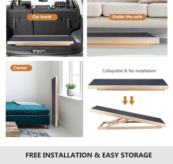 Verstellbare Haustierrampe für Bett, Couch, Pfotengriff, Anti-Rutsch-Teppich, Hunderampe Auto, 2 Hoc