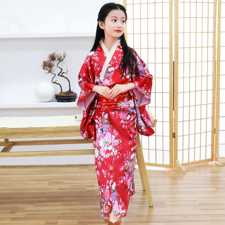 KRUIHAN Kimono Kinder,Satin Kimono Kleid,Kimono Morgenmantel Japanisch Kinder,Halloween Kostüm Mädch