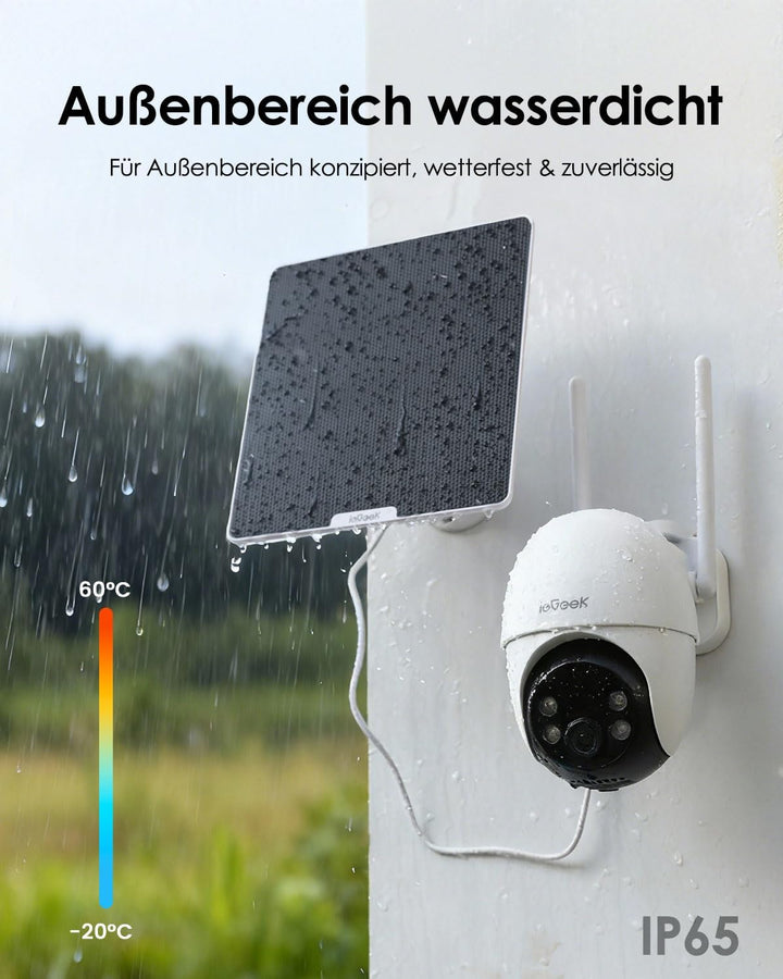 ieGeek 24/7 Aufzeichnung AOV 4G LTE Überwachungskamera Aussen mit SIM ohne WiFi, 360° PTZ, 2K 3MP, K