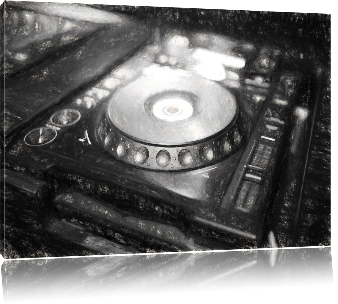 Pixxprint Grün beleuchteter DJ Pult / 100x70cm Leinwandbild bespannt auf Holzrahmen/Wandbild Kunstdr