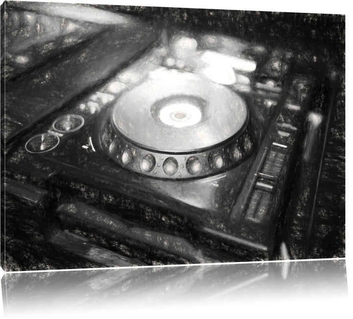 Pixxprint Grün beleuchteter DJ Pult / 100x70cm Leinwandbild bespannt auf Holzrahmen/Wandbild Kunstdr