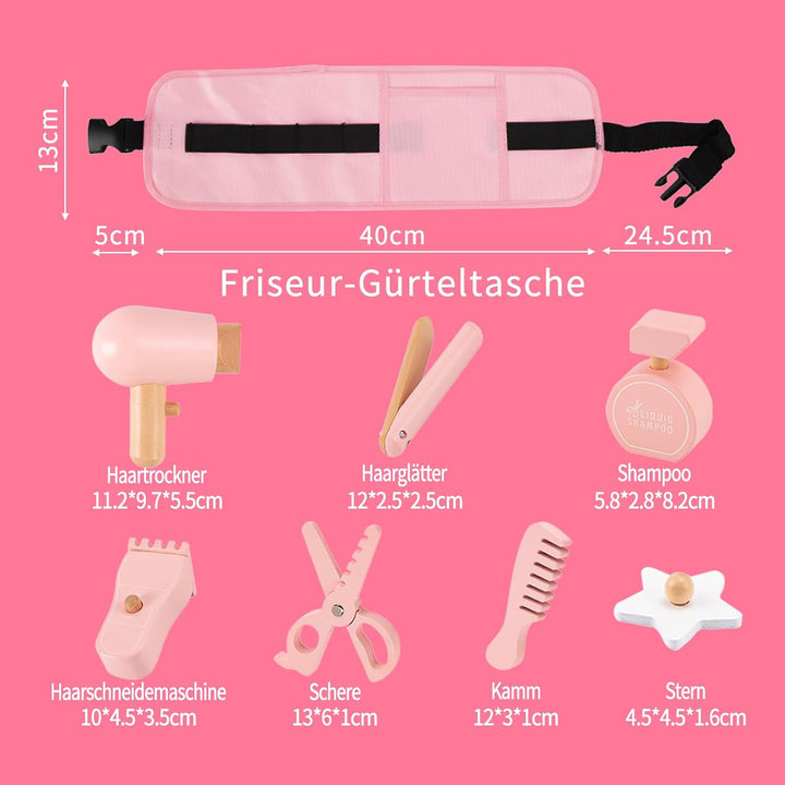 Dr. MUYA® Holz Friseurkoffer Kinder, Rollenspiele Kinder ab 3 Type B, Type B