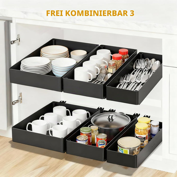 Cozary Teleskopschublade Organizer mit Dämpfungssystem – 3 Grössen (13/18/27x40x7 cm), Ausziehbares
