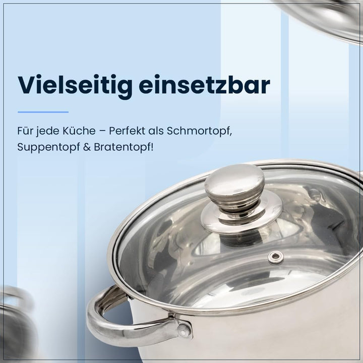 Induktions-Kochtopf 18cm – Edelstahl Bratentopf mit Glasdeckel & Dampfloch - Für Alle Herdarten (Ind