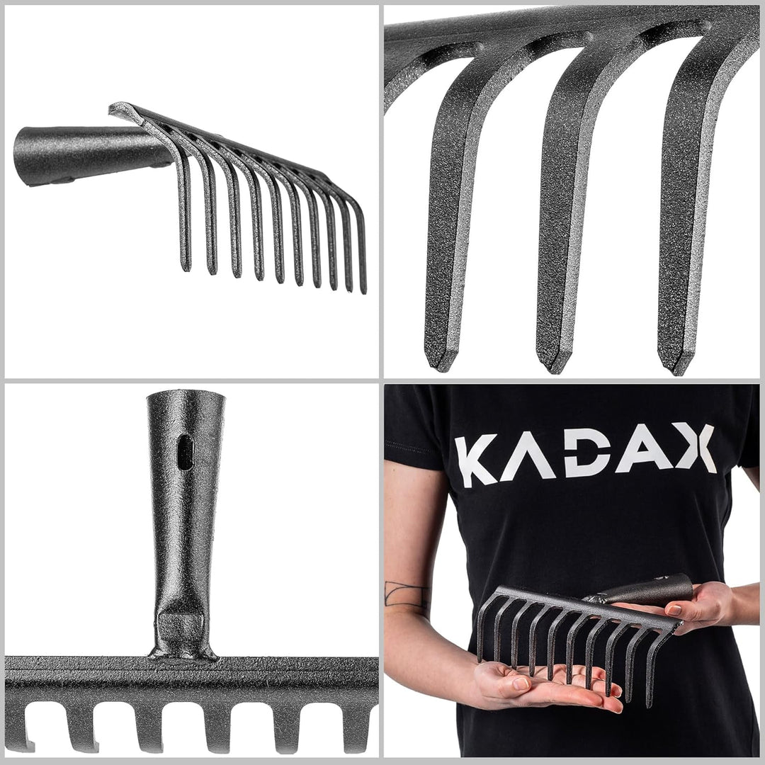 KADAX Gartenharke ohne Stiel, Gartenrechen aus Stahl, Rasenrechen für Gartenpflege, Robuste Rasenhar