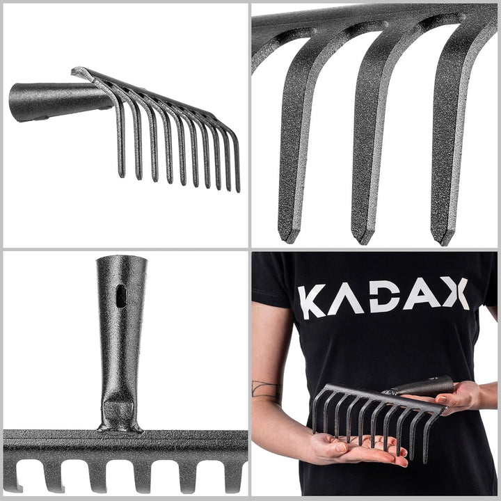 KADAX Gartenharke ohne Stiel, Gartenrechen aus Stahl, Rasenrechen für Gartenpflege, Robuste Rasenhar
