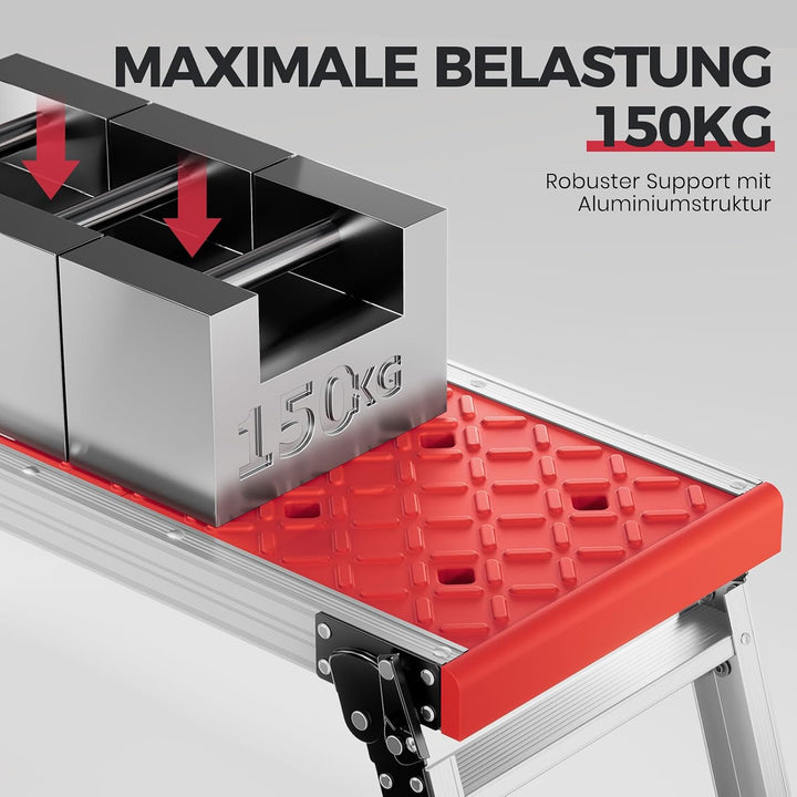 KINGRACK Klappbare Arbeitsplattform, Aluminium Stufenleiter Plattformleiter mit rutschfesten Gummifü