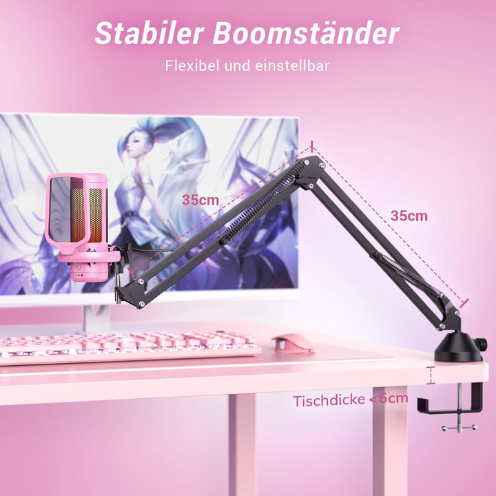TONOR RGB Gaming Mikrofon PC Set Heilligkeit Verstellbar, USB Microphone mit Mikrofonarm für Compute