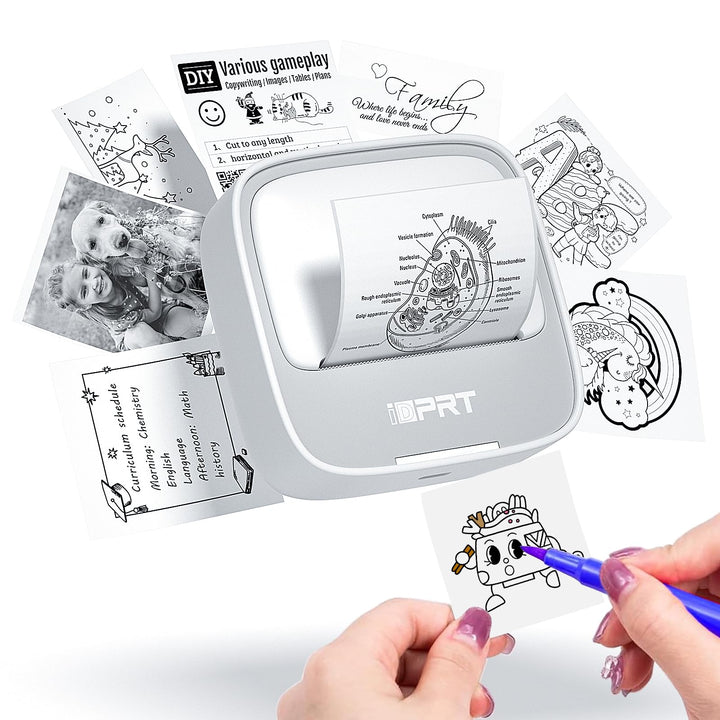 iDPRT Mini tragbarer Aufkleberdrucker, Thermodrucker für Studiennotizen, Bilder, DIY, Etiketten, mit