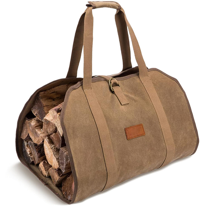 Camping Feuerholz Tragetasche - Tragbares Schwerlast Haltertragtasche aus Gewachstem Canvas, Faltbar