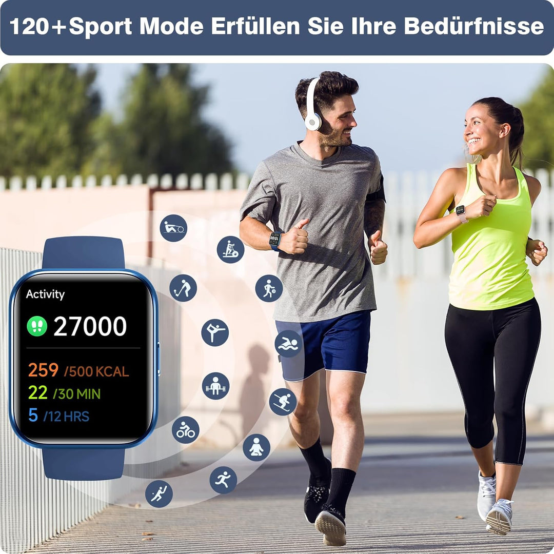 Smartwatch Herren Damen, 1,85" HD Smartwatch Damen mit Telefonfunktion, Smart Watch Fitnessuhr 120+