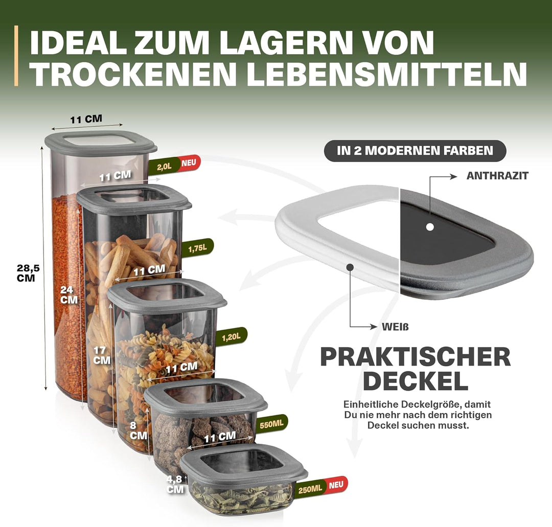 Vorratsdosen mit Deckel Luftdicht, 6er Vorratsbehälter Set BPA-Frei, Vorratsdose zur Müsli Mehl Aufb