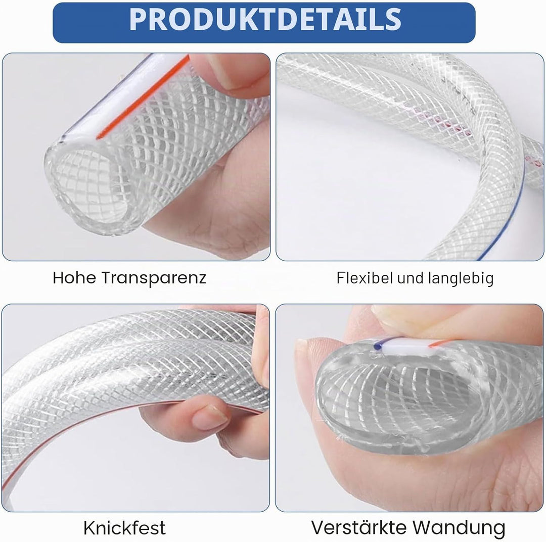 Geflochtener PVC Gewebeschlauch 25x32mm 3 Meter, Transparent Verstärkter Hochdruck Schlauch, Flexibe