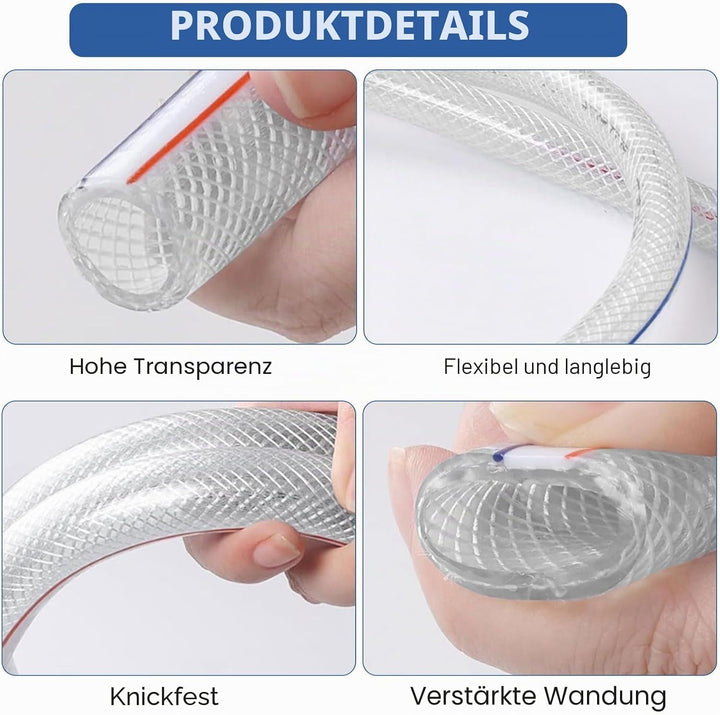 Geflochtener PVC Gewebeschlauch 25x32mm 3 Meter, Transparent Verstärkter Hochdruck Schlauch, Flexibe