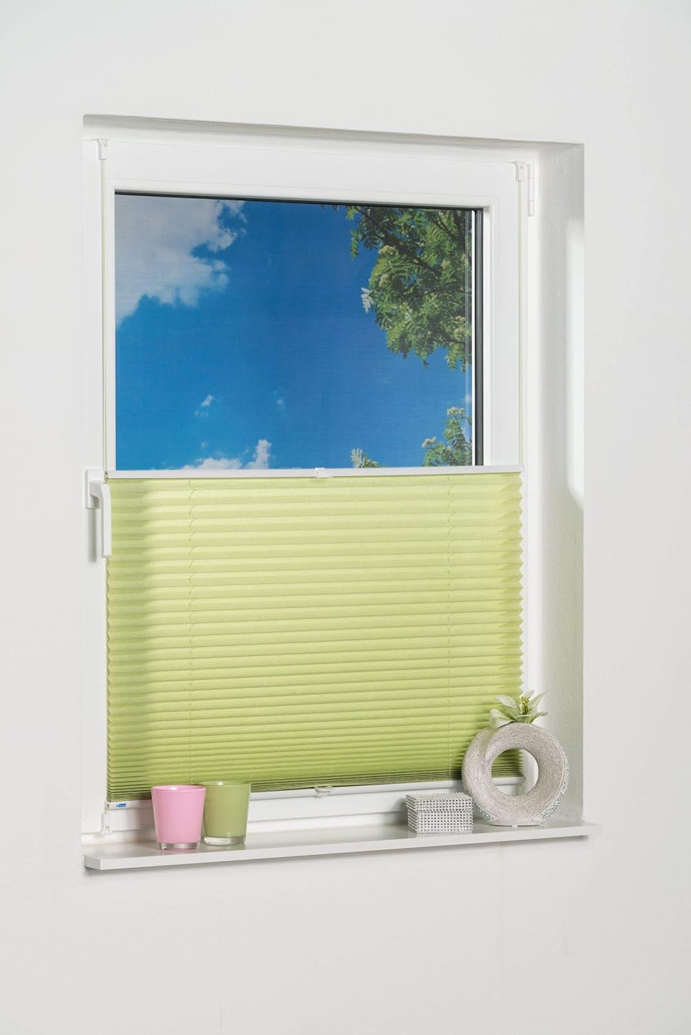 K-home Klemmfix-Plissee Grün 110 x 130 cm (B x L) Lichtschutz +++ Moderne Crushed Optik +++ 110 x 13