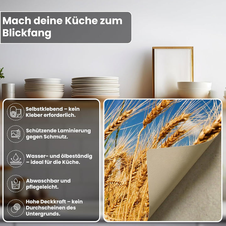 DIMEX Küchenrückwand Folie selbstklebend WEIZENFELD | Klebefolie - Dekofolie - Spritzschutz für Küch