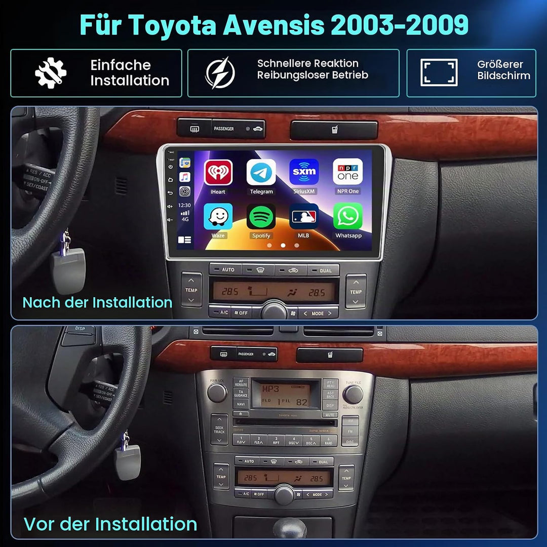 Hikity 4+64GB Android 15 Autoradio für Toyota Avensis 2003-2009 Mit Wireless Carplay Android Auto, 9