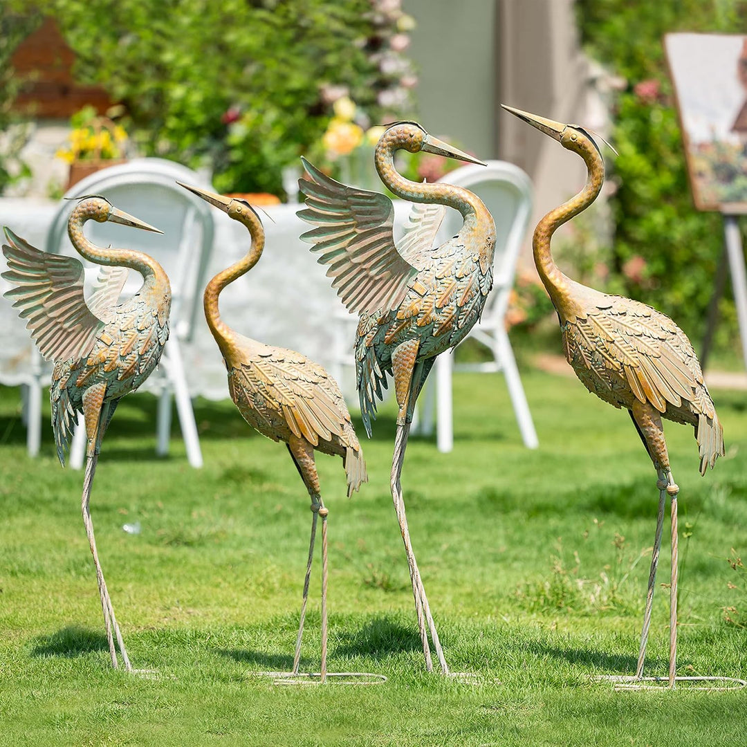 TERESA'S COLLECTIONS Gartendeko für draussen, Fischreiher Metall Kraniche Gartenfiguren für Teich 2e