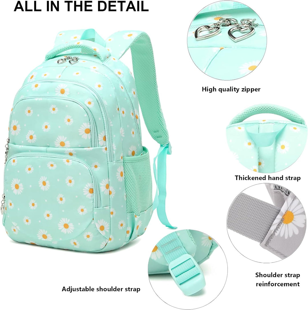 SIVENKE Schulrucksack Mädchen Teenager Damen Schultasche Rucksack Set Gänseblümchen Schulranzen für