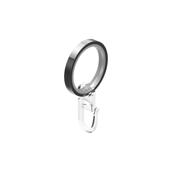 Interdeco Gardinenringe mit Gleiteinlage und Faltenhaken, Ringe in Chrom für Gardinenstangen 20 mm Ø