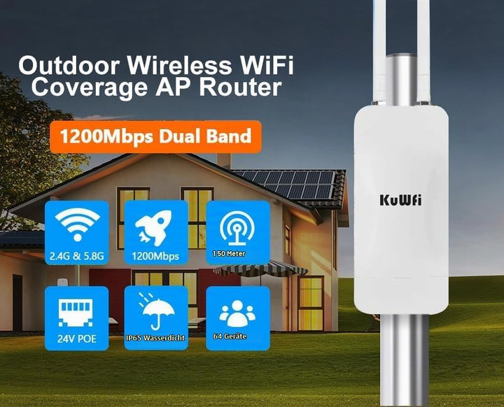 KuWFi Outdoor WLAN Access Point, 1200Mbps Long Range Wi-Fi Extender, Dualband Gigabit Wireless Acces