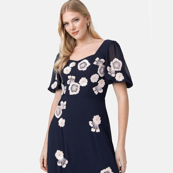Maya Deluxe Damen Womens Ladies Floral Embellished Short Sleeve Maxi Dress for Wedding Guest Bridesm