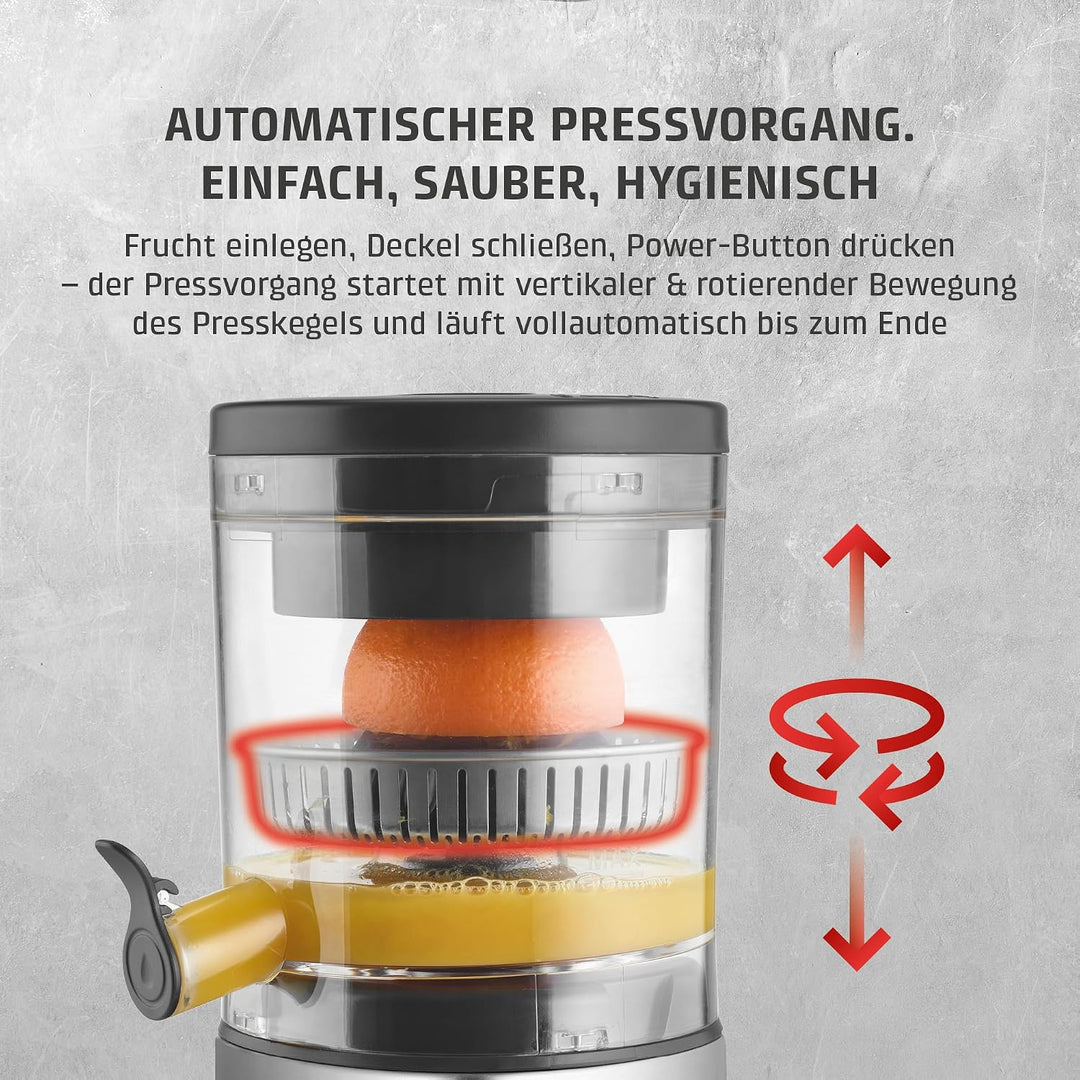 CASO CP 440 Lift Inox - elektrische Zitruspresse aus Edelstahl, BPA-Frei, Universal-Presskegel für a