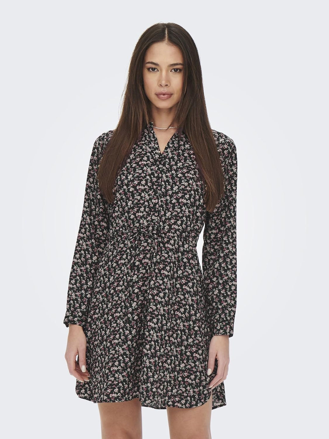 ONLY Damen ONLCORY L/S V-Neck Tunic WVN NOOS 15200543, Black/NERA Flower, XS