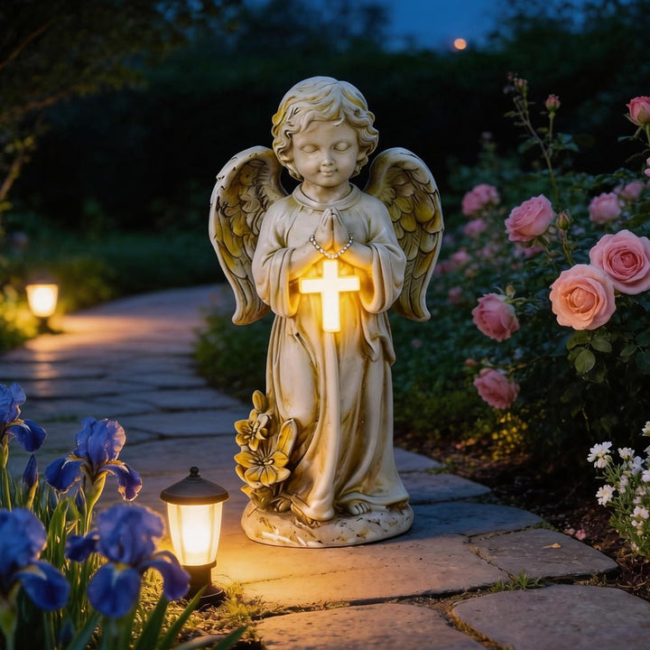 Solar Engel Gartenstatuen, LED Fairy Engel Figur, Engel für Grab Wetterfest, LED-Schutzengel-Figur m