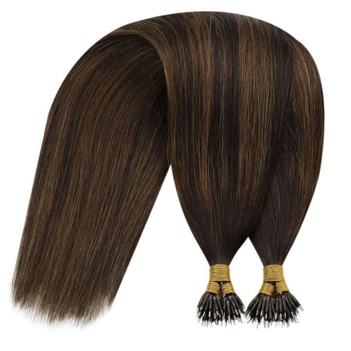 YoungSee Nanoring Extensions Echthaar Ombre Nano Extensions Echthaar Dunkelbraun Balayage Mittelbrau