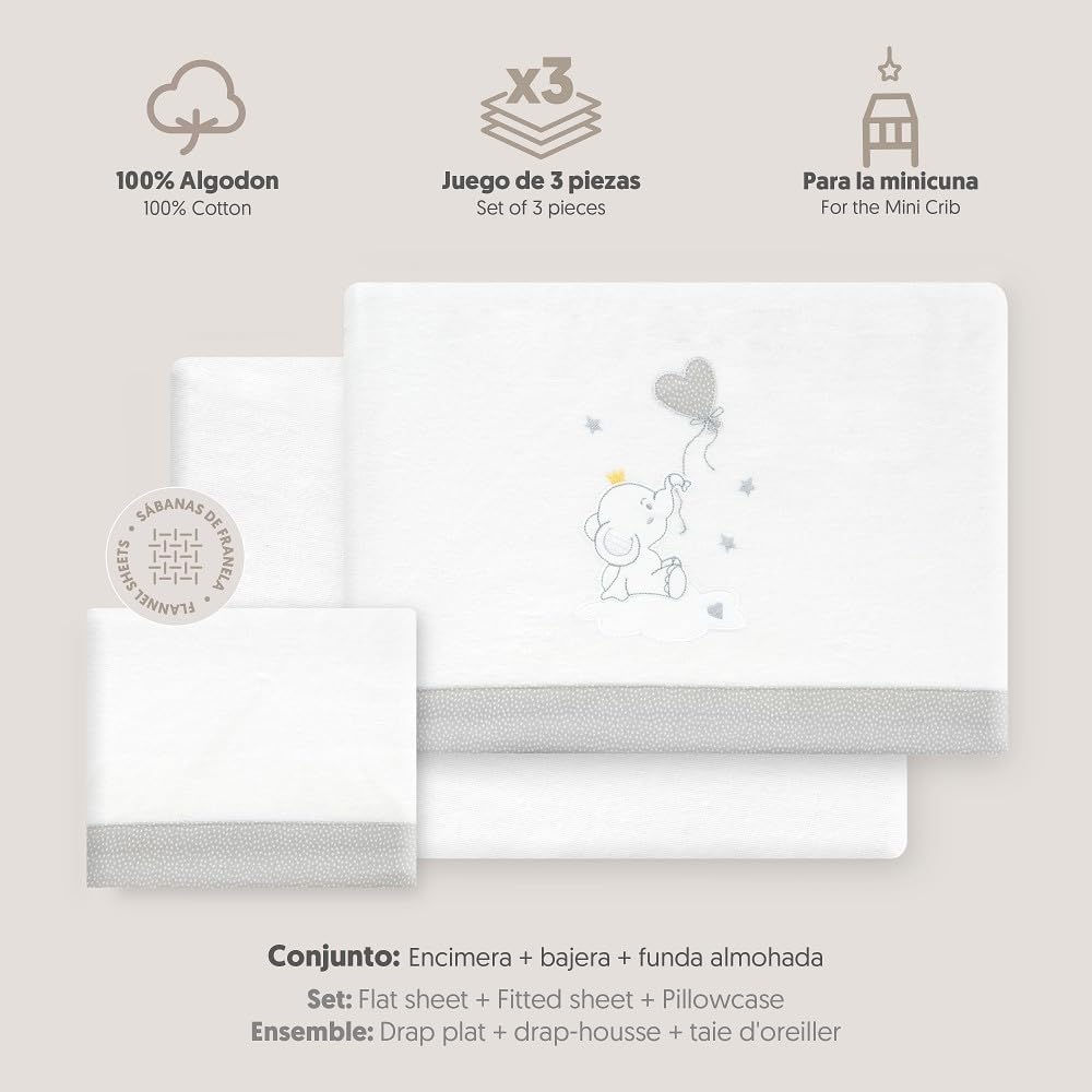 Interbaby Bettwäsche-Set für Kinderbett, 50 x 80 cm, für Babys, für den Winter, Flanell, Modell Elef
