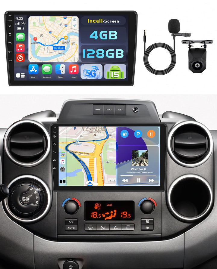 Hikity Android 15 4+128G Autoradio für Citroen Berlingo B9 2008-2017/Peugeot Partner 2008-2019 mit 9