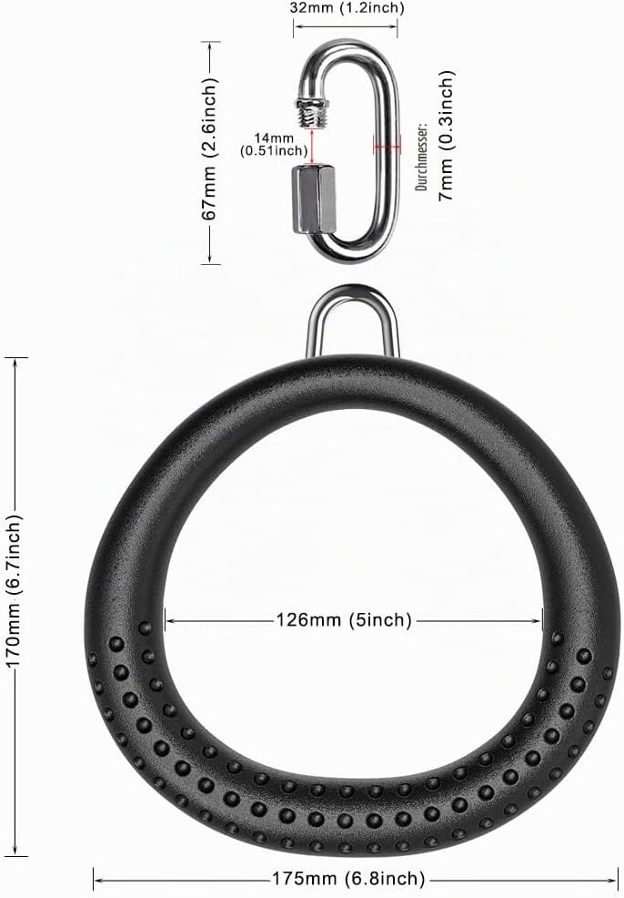 Dolibest 2PCS Round Trapeze Swing Bar Rings with Carabiners, Swingset Accessories Outdoor for Ninja