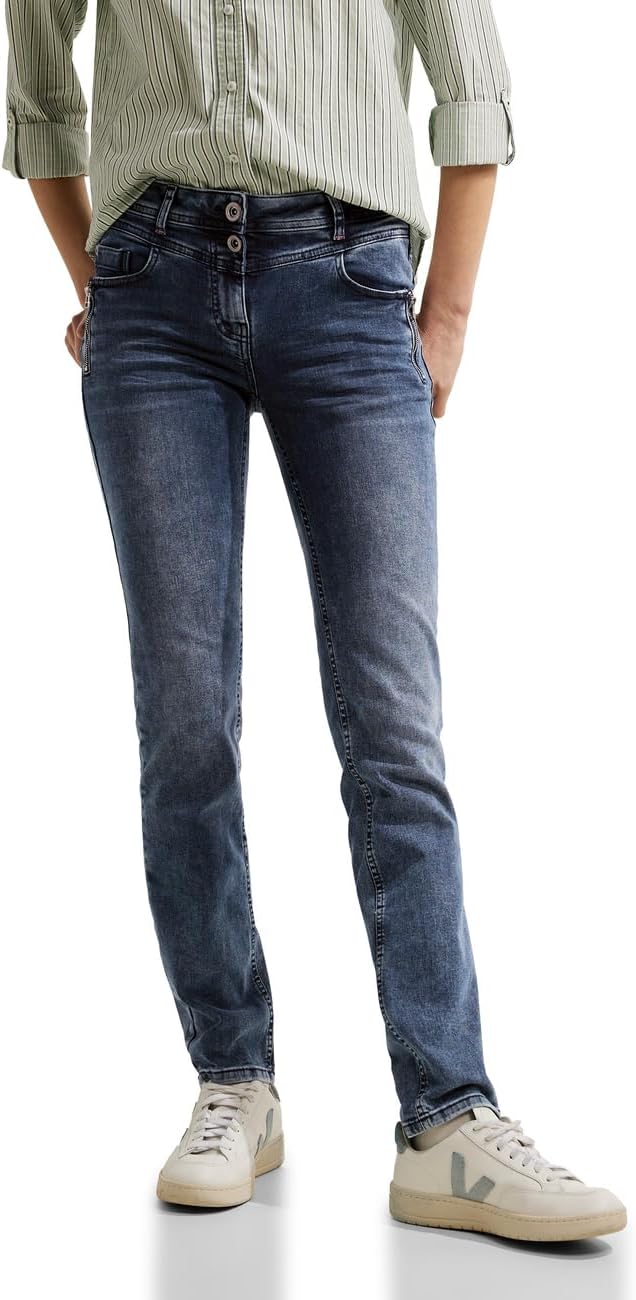 Cecil Damen Jeanshose Slim 30W / 32L Dark Blue Black Washed, 30W / 32L Dark Blue Black Washed