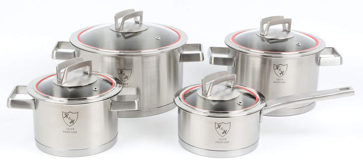 K&H Unique Topfset, Glasdeckel, Induktionsgeeignet, Stieltopf, Edelstahl rostfrei 18/10 poliert (4-t