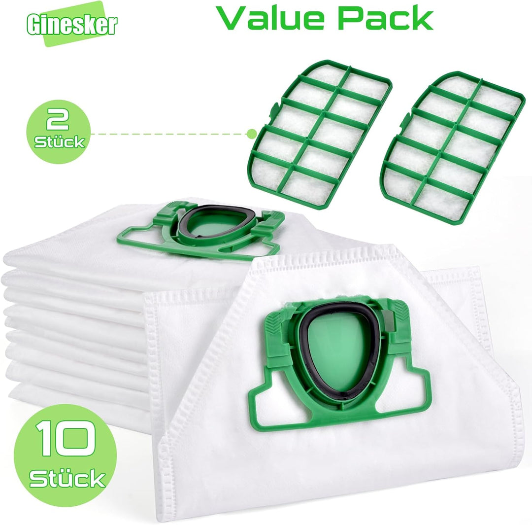 Staubsaugerbeutel für Vorwerk Kobold VK200 FP200 10 Stück Staubbeutel und 2 Motorschutzfilter Microv